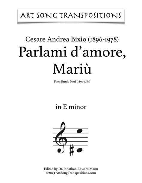 Parlami D Amore Mariu By Cesare Andrea Bixio Voice Digital Sheet