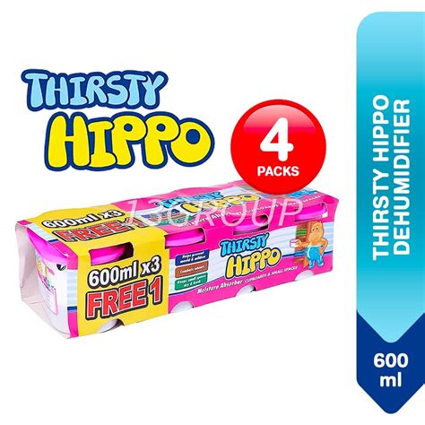 Thirsty Hippo Dehumidifier Moisture Absorber 600ml Bundle 4 Packs