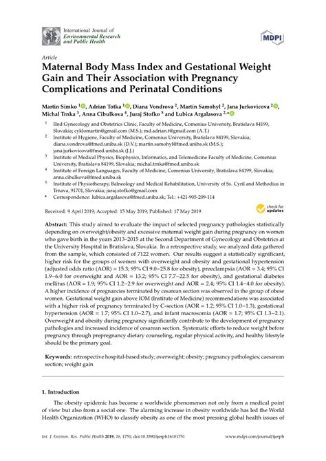 Pdf Maternal Body Mass Index And Gestational Weight Gain And Their