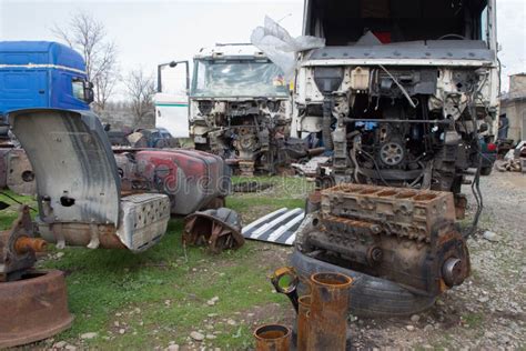 Old Ruined, Abandoned Trucks. the Old Truck Graveyard Stock Photo ...