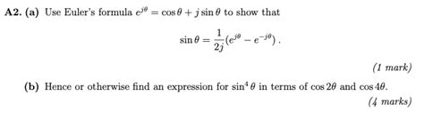 Solved A2 a Use Euler s formula ejθ cosθ jsinθ to show Chegg