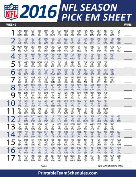 Football Pick Em Pool Weekly Printable Sheet