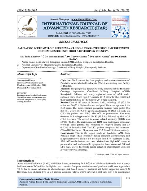 Pdf Paediatric Acute Myeloid Leukaemia Clinical Characteristics And