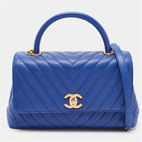 Chanel Blue Caviar Leather Medium Coco Top Handle Bag Chanel The