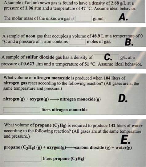 Solved A Sample Of An Unknown Gas Is Found To Have A Density Chegg