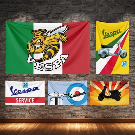 Vespa Service Moto Flagge Polyester Digitaldruck Italienisches Motorrad