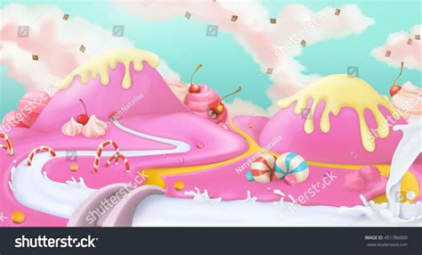 Candy Land Pink Sweet Landscape Vector 3d Background Candyland