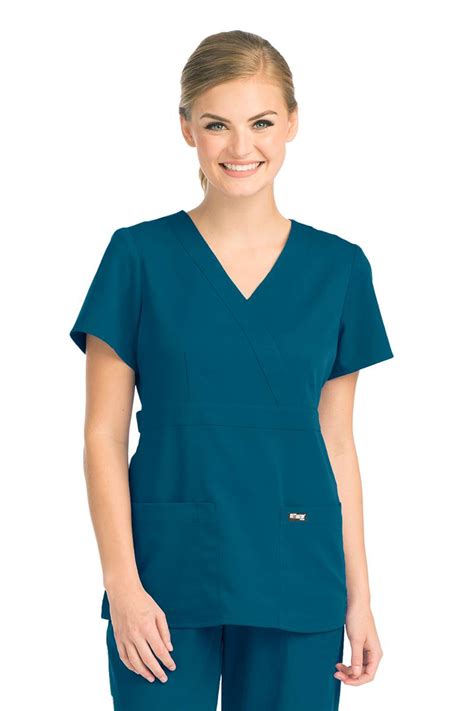 Greys Anatomy Womens 4153 3 Pocket Mock Wrap Scrub Top Ebay