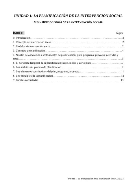 Apuntes De La Planificación De La Intervención Social Metodología De