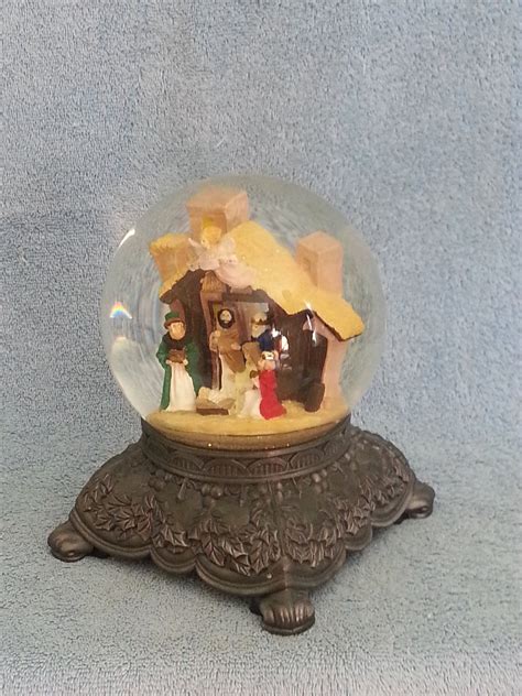 Snow Globe Music Box Nativity Scene Silent Night - Etsy