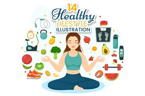 14 Healthy Lifestyle Vector Illustration