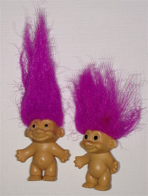 Lot 2 Vintage Troll Pins De Russ Purple Hair Mini Russ Troll Etsy