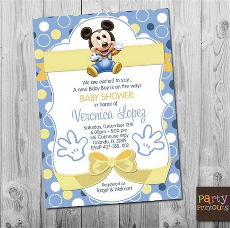 Baby Mickey Baby Shower Invitation Blue Mickey Mouse Baby Etsy