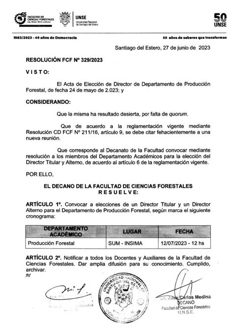 Facultad De Ciencias Forestales UNSE Convocatoria A Elecciones De