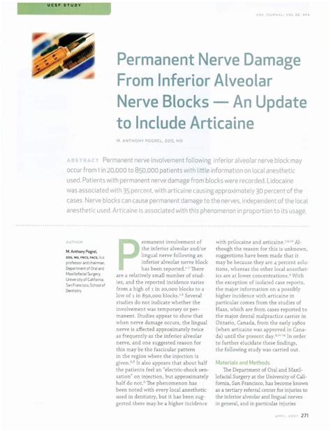 Pdf Permanent Nerve Damage From Inferior Alveolar Dokumen Tips