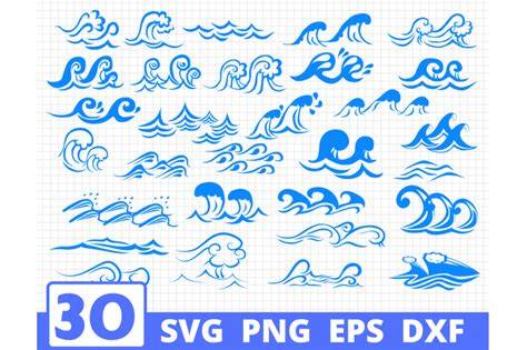 WAVES SVG BUNDLE Wave Vector Ocean Clipart Wave Cricut By