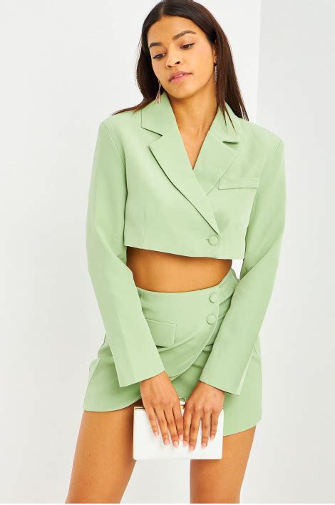 Ensemble Pi Ces Vert Clair Blazer Court Jupe Brentiny Paris