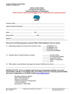 Fillable Online Dot Ca Application Form For Insurance Pre Approval Pdf