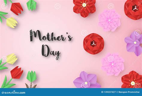 Template Design For Happy Mother`s Day Vector Illustration In Paper Cut And Craft Style Stock