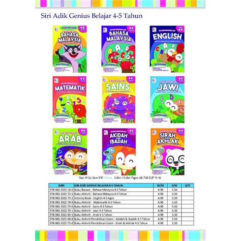 Buku Siri Adik Genius Belajar 4 5 Tahun 9 Set Buku Aktiviti Shopee