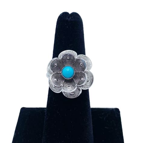 Vintage Sarah Coventry Silver Tone Faux Turquoise 3D Gem