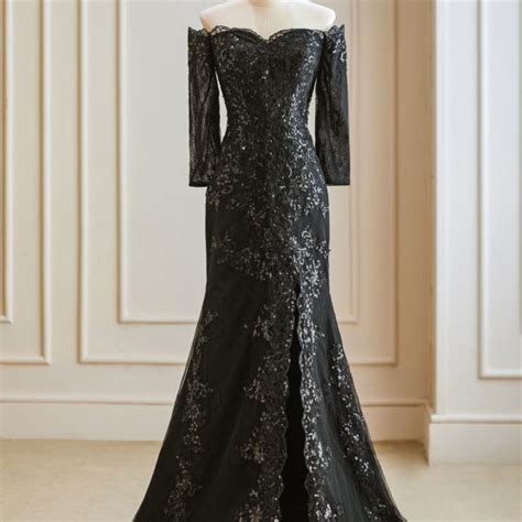 Black Mermaid Gothic Wedding Dress With Detachable Train Adela Designs