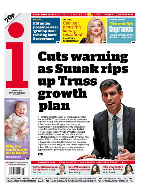 I Newspaper On Twitter Thursday S Front Page Cuts Warning As Sunak