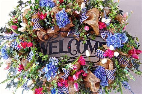 Deco Mesh Spring Wreath Door Wreath Welcome Wreath By Hangingtouches