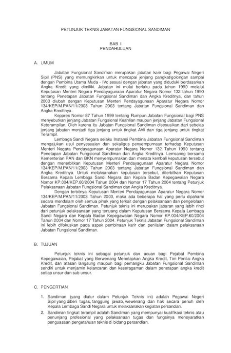 Pdf Petunjuk Teknis Jabatan Fungsional Sandiman