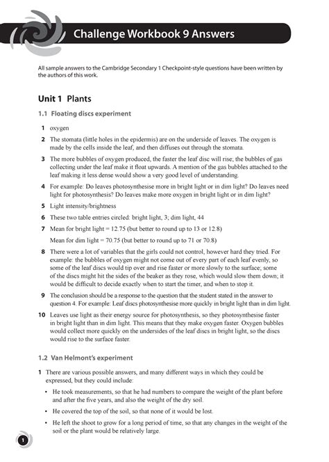 Checkpoint Science Challenge 9 Answers All Sample Answers To The