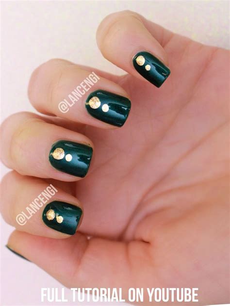 Easy Nail Art For Beginners With Short Nails Green And Gold Elegant