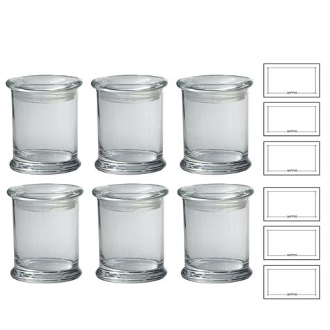 12 5 Oz Medium Clear Candle Glass Jar With Airtight Glass Cover Lid 6 Pack Labels Walmart