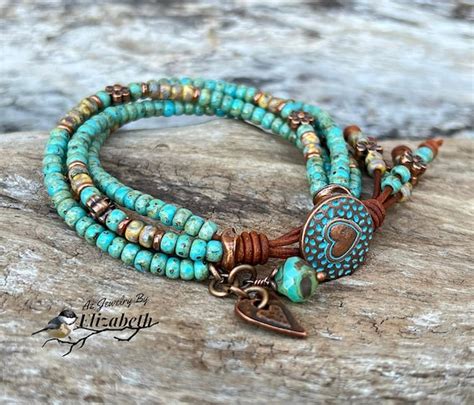 Boho Leather Wrap Bracelet For Women Turquoise Seed Bead Etsy