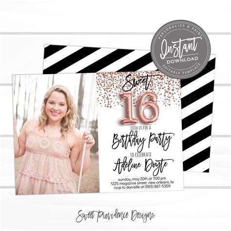 Th Birthday Invitation Editable Sweet Birthday Party Invite