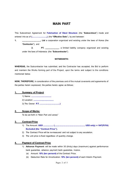 Subcontract Agreement For Fabrication Of Steel Structure Purchase This