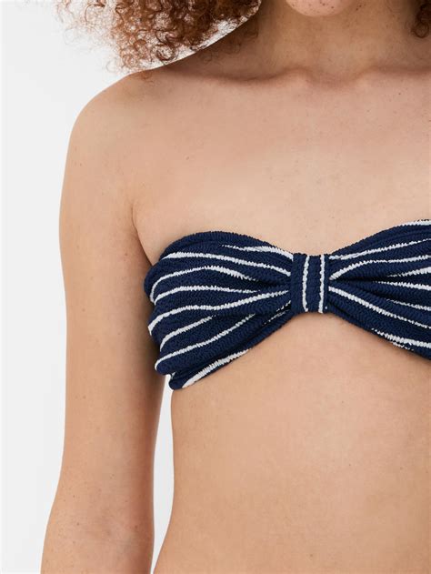 Top Bikini A Righe Con Fiocco Blu Navy Donna Primark