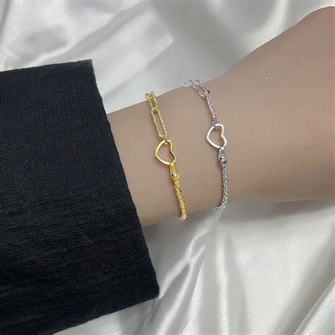 Simple Hollow Heart Sparkling Bracelet Korean Style Sweet Elegant Chain