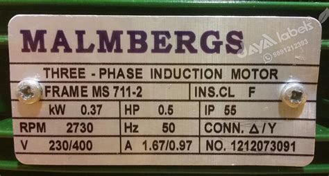 Motor Name Plate The Nameplate Attached To An E Dayal Labels