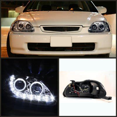 Honda Civic 1996 1998 Clear Halo Projector Headlights With LED