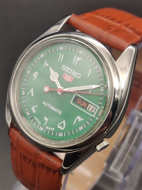 Ultra Rare Seiko 5 Men S Automatic Wrist Watch Japan Made Green Arabic Dial Togonyigba