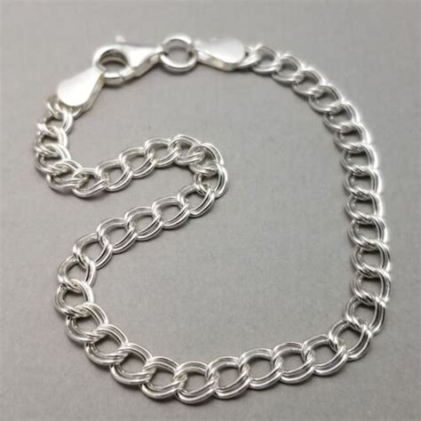 Solid Sterling Silver Double Curb Link Bracelet 925 18cm 7 4 1g EBay