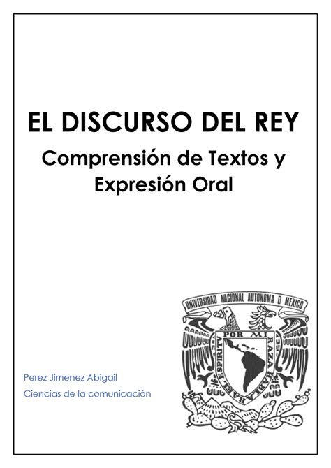 El Discurso Del Rey El Discurso Del Rey Comprensión De Textos Y