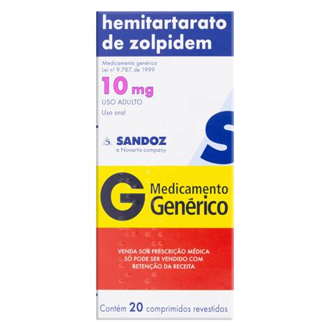 Hemitartarato De Zolpidem 10mg Sandoz Caixa 20 Comprimidos Revestidos