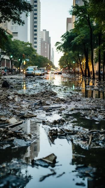 Premium Photo | A flooded city street or the aftermath of the flood