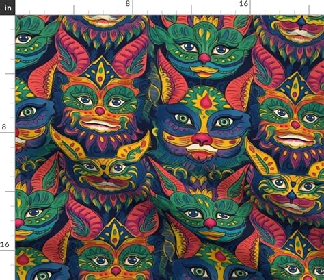 Louis Wain Inspired Canthro Cat Mardi Fabric Spoonflower