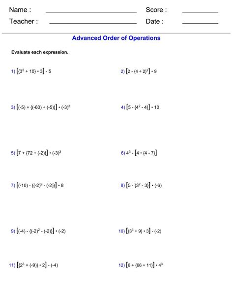 Order Of Operations Activity For 10 Live Worksheets