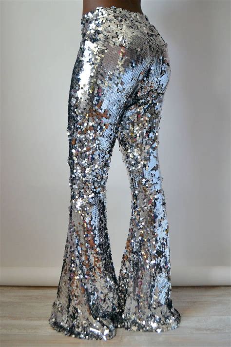 Silver Sequin Wide Flare Pants Etsy Disco Dress Fashion Outfits