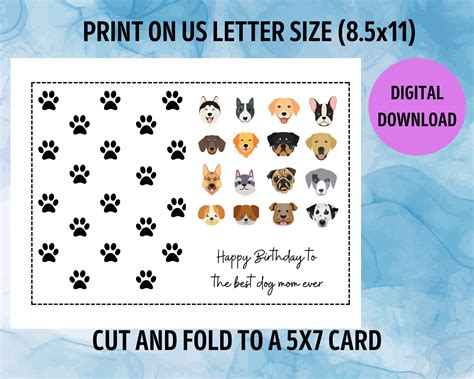 Happy Birthday Card, Birthday Card With Dogs, Dog Mom Birthday Card, Greeting Cards, Printable ...