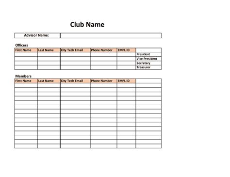 Membership Roster Template Download Printable PDF | Templateroller