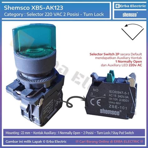 Jual Shemsco XB5 AK123 Selector Switch LED 220v 2 Posisi 2P Lock